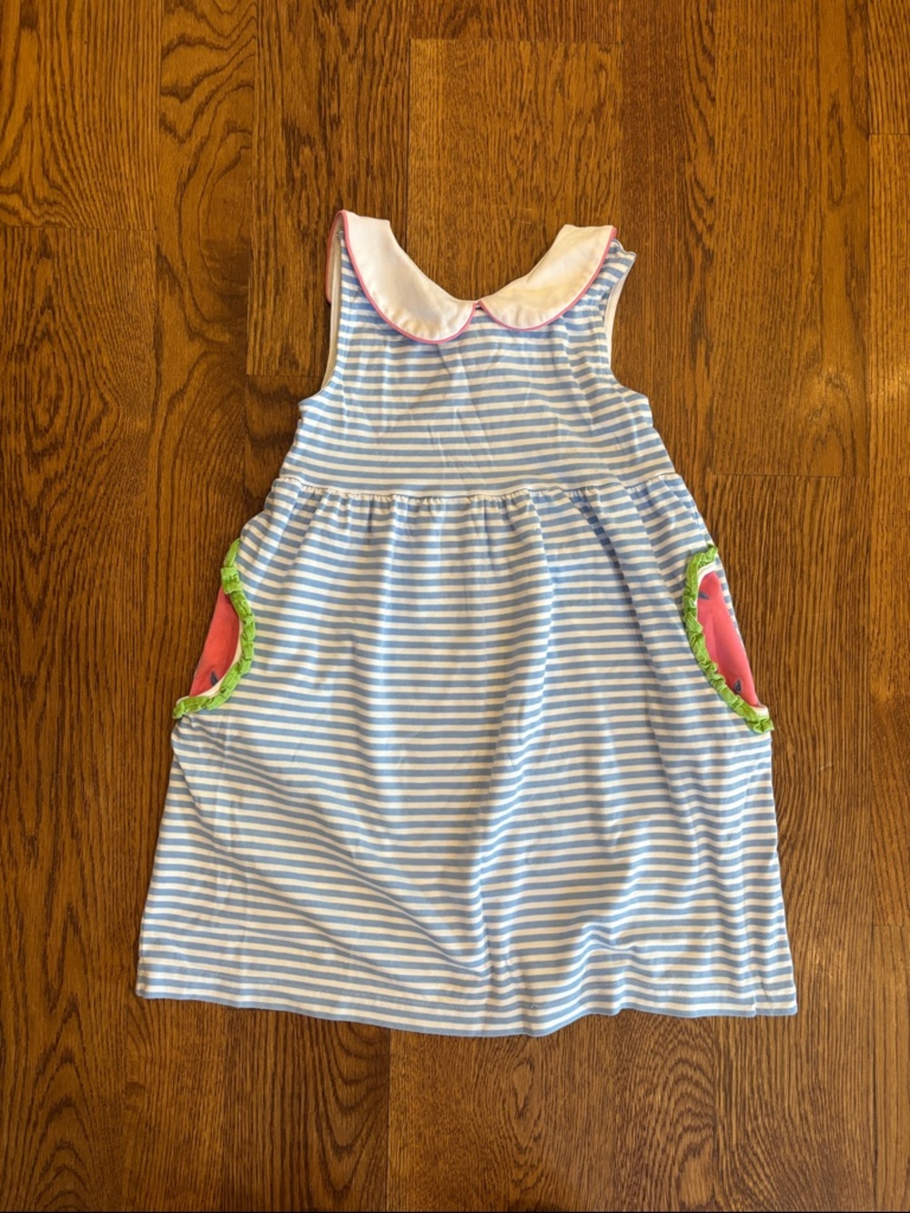Florence Eiseman Blue & White Striped Dress with Pink Collar